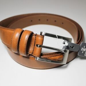 ✨Allen Edmonds Mens Brown Leather Belt Silver Buckle Size 56/142 New with Tags